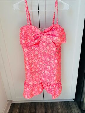 Lilly Pulitzer Sutton skirted romper Roxie pink baby blues jacquard size 8 women